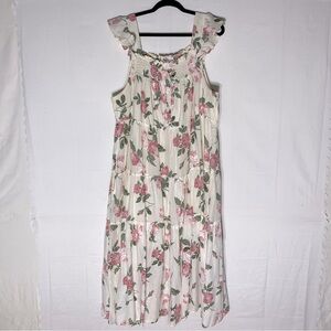 Old Navy Pink and Green Floral Tiered Maxi Dress Summer Dress Sundress XXL